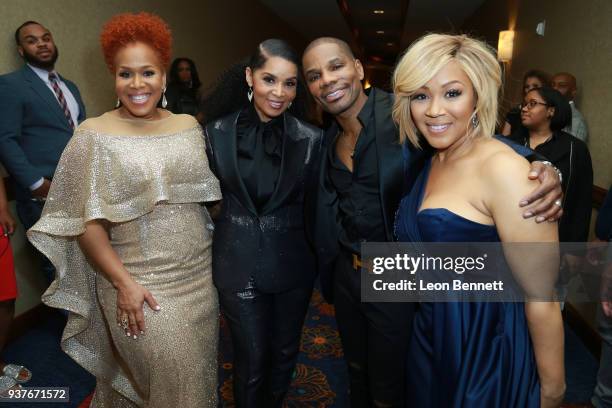 Tina Atkins, Tammy Collins, Kirk Franklin and Erica Atkins visits the Press Room at the 33rd annual Stellar Gospel Music Awards at the Orleans Arena...