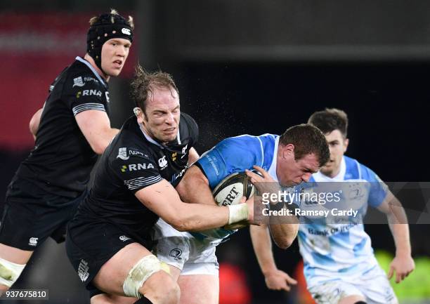 Swansea , United Kingdom - 24 March 2018; Sean Cronin of Leinster is tackled by Alun Wyn Jones of Ospreys during the Guinness PRO14 Round 18 match...