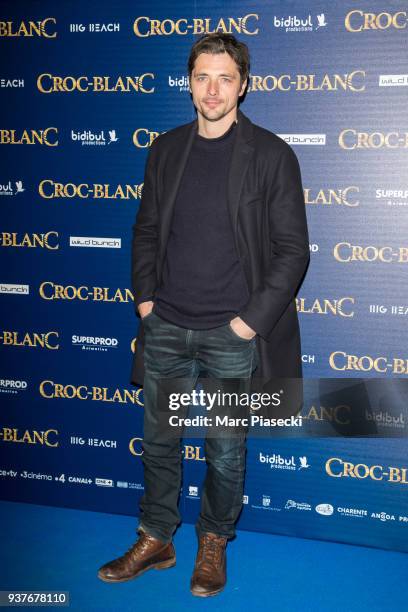Actor Raphael Personnaz attends the 'Croc-Blanc' Premiere at Cinema Gaumont Opera on March 25, 2018 in Paris, France.
