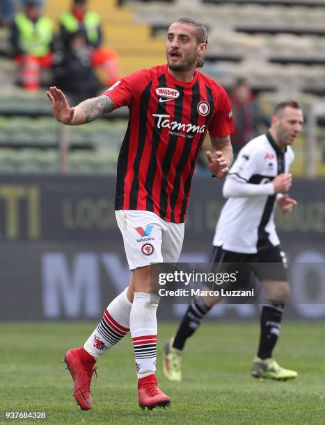 Denis Tonucci of Foggia gestures during the serie B match between Parma Calcio and Foggia at Stadio Ennio Tardini on March 25, 2018 in Parma, Italy.