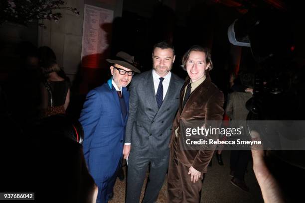 Fisher Stevens, Liev Schreiber, and Wes Anderson attend the reception after the New York premiere of Wes Anderson's Isle of Dogs at the Metropolitan...