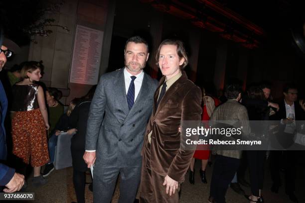 Liev Schreiber and Wes Anderson attend the reception after the New York premiere of Wes Anderson's Isle of Dogs at the Metropolitan Museum of Art on...