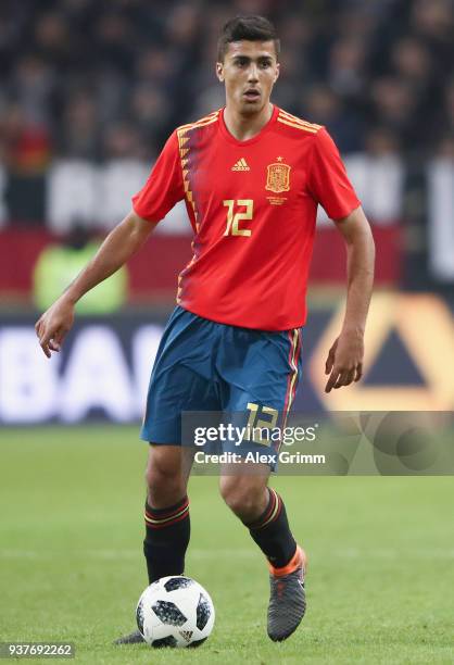 Rodri of Spain controls the ball during the international friendly match between Germany and Spain at Esprit-Arena on March 23, 2018 in Duesseldorf,...