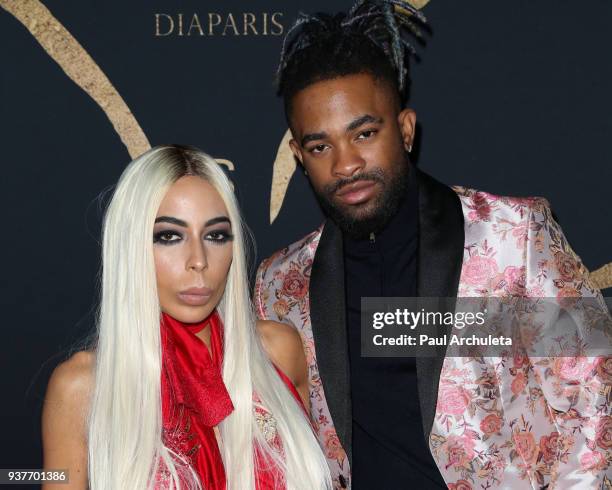 Lingerie Designer Kaila Methven and Elijah Blake attend the "Madame Methven Masquerade" at SkyBar at the Mondrian Los Angeles on March 24, 2018 in...