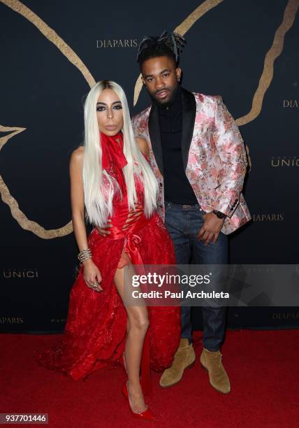 Lingerie Designer Kaila Methven and Elijah Blake attend the "Madame Methven Masquerade" at SkyBar at the Mondrian Los Angeles on March 24, 2018 in...