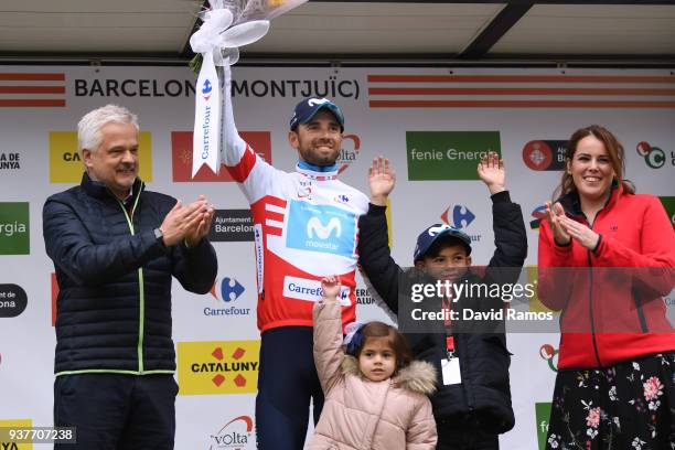 Podium / Alejandro Valverde Belmonte of Spain and Team Movistar Red Mountain Jersey / Celebration / Children / Flowers / during the 98th Volta...