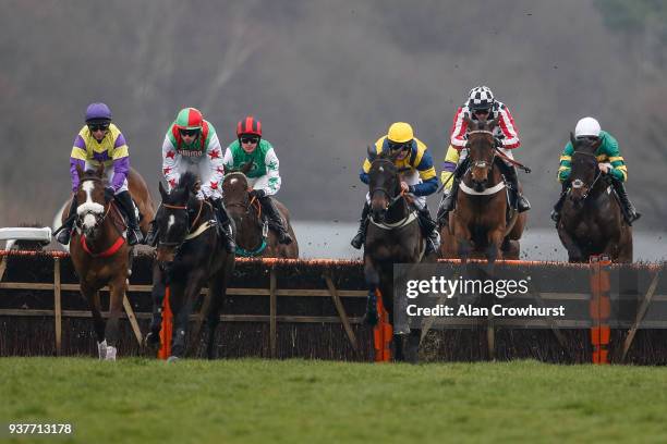 Nico de Boinville riding Colonial Dreams on their way to winning The ROA/Racing Post Owners Jackpot Maiden Hurdle Race at Ascot racecourse on March...