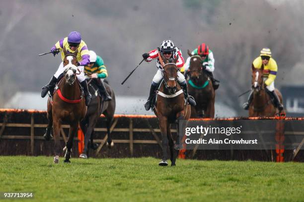 Nico de Boinville riding Colonial Dreams clear the last to win The ROA/Racing Post Owners Jackpot Maiden Hurdle Race at Ascot racecourse on March 25,...