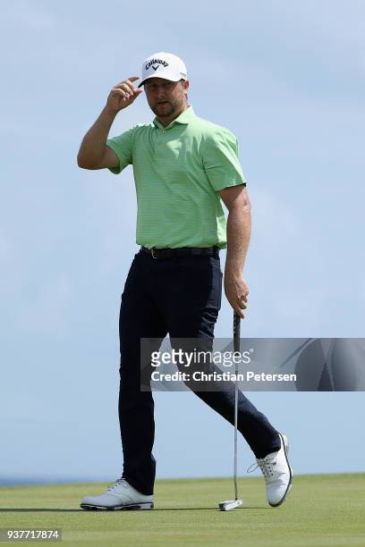 Brice Garnett putts on the ninth green during round three of the Corales Puntacana Resort & Club Championship on March 24, 2018 in Punta Cana,...