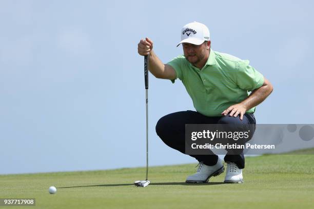 Brice Garnett putts on the ninth green during round three of the Corales Puntacana Resort & Club Championship on March 24, 2018 in Punta Cana,...