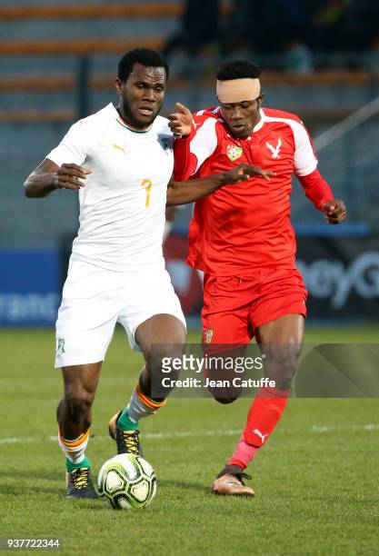 Seydou Doumbia of Ivory Coast, Franco Atchou of Togo during the international friendly match between Togo and Ivory Coast at Stade Pierre Brisson on...
