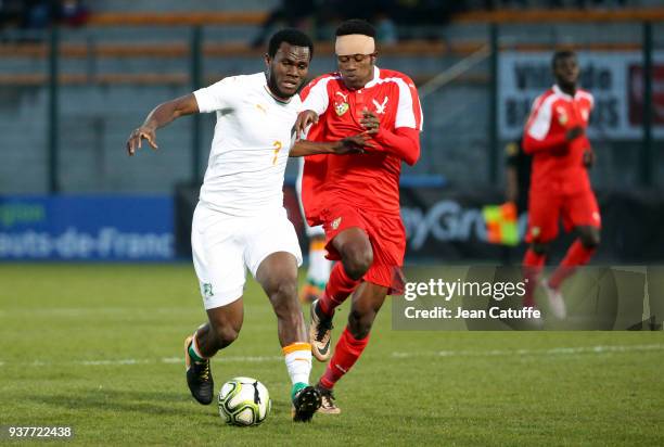 Seydou Doumbia of Ivory Coast, Franco Atchou of Togo during the international friendly match between Togo and Ivory Coast at Stade Pierre Brisson on...