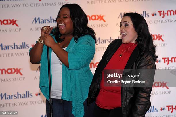 Amber Riley and Nikki Blonsky attend the "Carol-Oke" Contest at Bryant Park on December 3, 2009 in New York City.