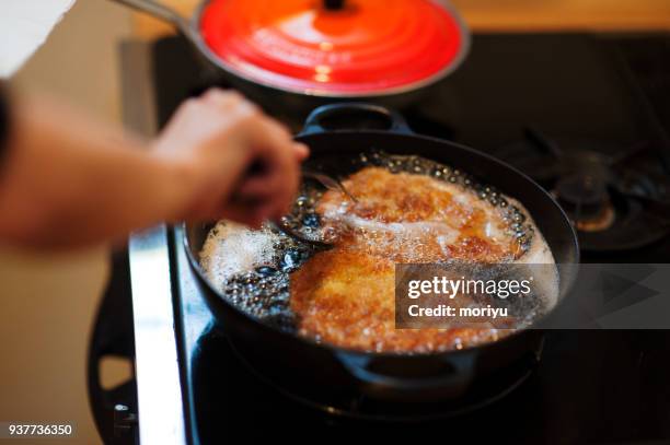frying pork cutlet - シュニッツェル ストックフォトと画像