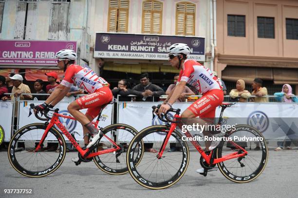 Alessandro Bisolti and Luca Chirico of Androni Giocattoli-Sidermec Italy compete during Stage 8 of the Le Tour de Langkawi 2018, Rembau-Kuala Lumpur...