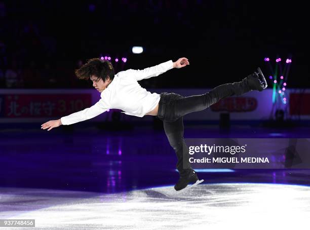 Shoma Uno from Japan performs a routine during an Exhibition Gala at The World Figure Skating Championships 2018 in Milan on March 25, 2018. / AFP...