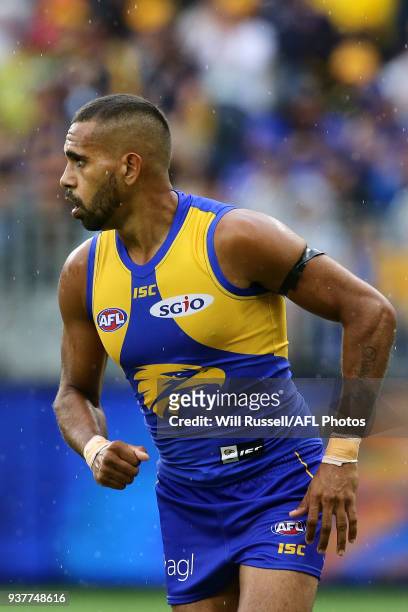 Lewis Jetta of the Eagles looks on during the round one AFL match between the West Coast Eagles and the Sydney Swans at Optus Stadium on March 25,...