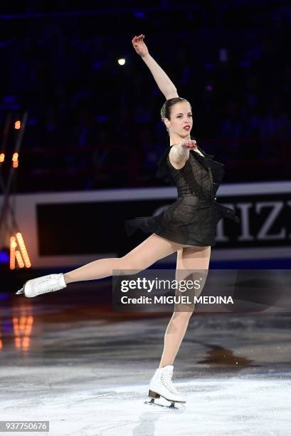 Carolina Kosner from Italy performs a routine during an Exhibition Gala at The World Figure Skating Championships 2018 in Milan on March 25, 2018. /...