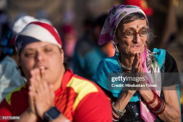 Parsi Zoroastrian people were seen praying to sea at Parsi gate, Marine Drive, on March 24, 2018 in Mumbai, India.