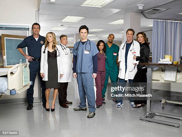 Scrubs" stars Neil Flynn as "The Janitor," Sarah Chalke as "Elliot Reid," Ken Jenkins as "Dr. Bob Kelso," Zach Braff as "John 'J.D.' Dorian," Donald...