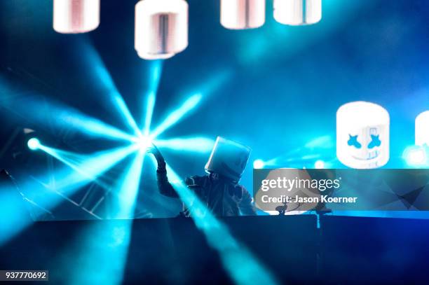 Marshmello performs on stage at Ultra Music Festival 2018 at Bayfront Park on March 24, 2018 in Miami, Florida.