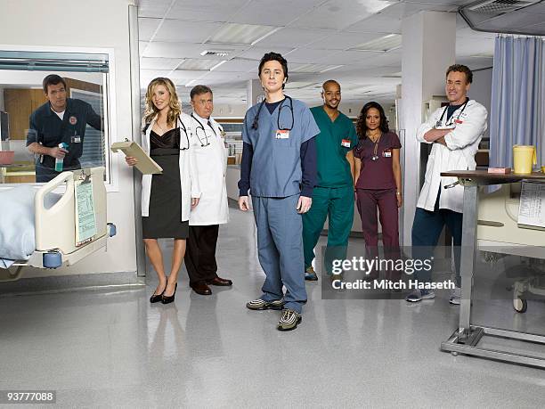 Scrubs" stars Neil Flynn as "The Janitor," Sarah Chalke as "Elliot Reid," Ken Jenkins as "Dr. Bob Kelso," Zach Braff as "John 'J.D.' Dorian," Donald...