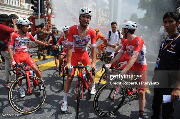 Androni Giocattoli-Sidermec Italy riders gather near the bomba during Stage 8 of the Le Tour de Langkawi 2018, Rembau-Kuala Lumpur 141.1 km on March...