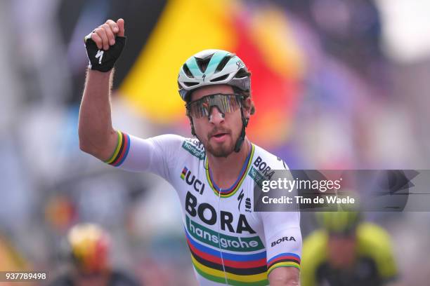 Arrival / Peter Sagan of Slovakia and Team Bora Hansgrohe / Celebration / during the 80th Gent-Wevelgem In Flanders Fields 2018 a 250,8km race from...