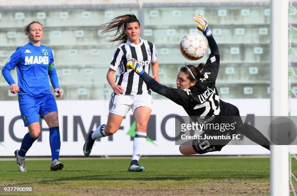 Sofia Cantore of Juventus Women scores the 0-4 goal during the serie A match between Sassuolo Femminile and Juventus Women at Enzo Ricci Stadium on...