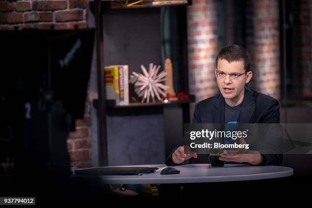 Max Levchin, co-founder of PayPal Inc. And chief executive officer of Affirm Inc., speaks during a Bloomberg Technology television interview in San...