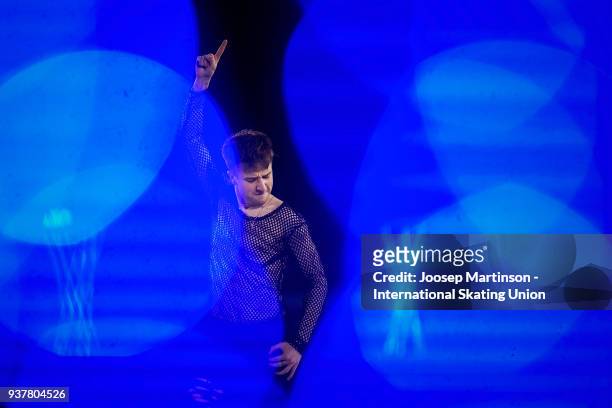 Misha Ge of Uzbekistan performs in the Gala Exhibition during day five of the World Figure Skating Championships at Mediolanum Forum on March 25,...