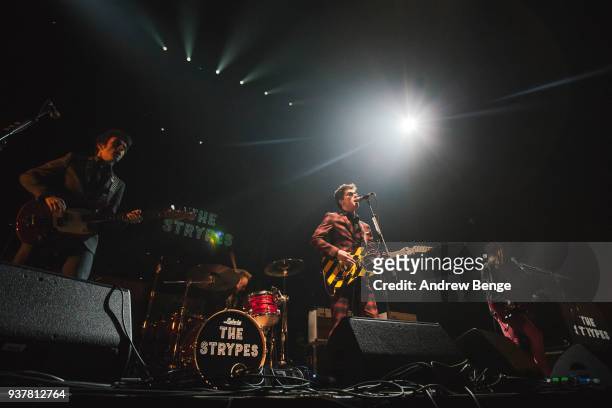 Ross Farrelly of The Strypes performs at First Direct Arena Leeds on February 23, 2018 in Leeds, England.