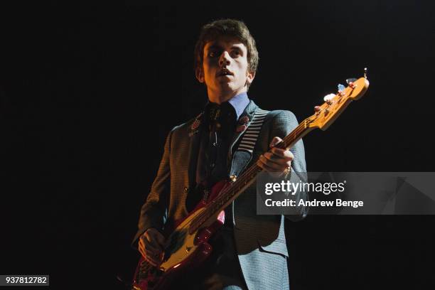 Pete O'Hanlon of The Strypes performs at First Direct Arena Leeds on February 23, 2018 in Leeds, England.