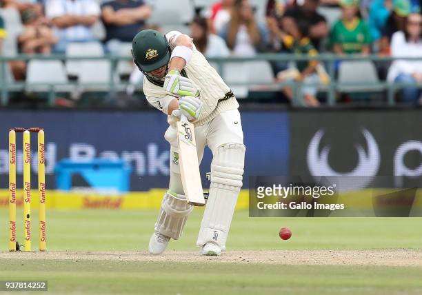 Tim Paine drives during day 4 of the 3rd Sunfoil Test match between South Africa and Australia at PPC Newlands on March 25, 2018 in Cape Town, South...