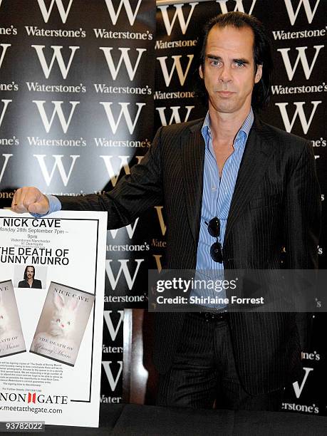 Nick Cave attends his book signing at Waterstones on September 28, 2009 in Manchester, England.