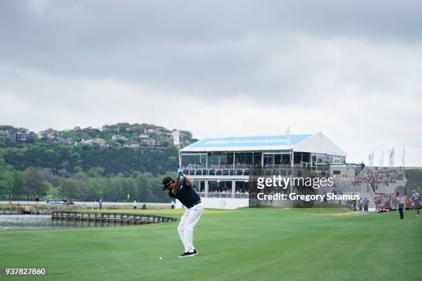 Bubba Watson of the United States plays a shot on the 13th hole during his semifinal round match against Justin Thomas of the United States in the...