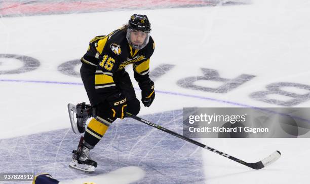 Jake Lucchini of the Michigan Tech Huskies skates against the Notre Dame Fighting Irish during the NCAA Division I Men's Ice Hockey East Regional...