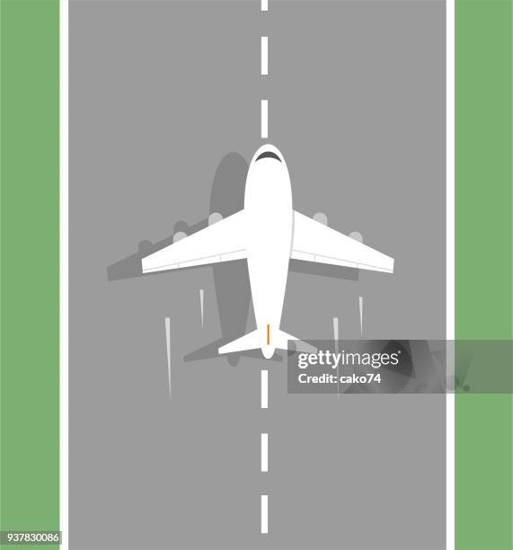ilustraciones, imágenes clip art, dibujos animados e iconos de stock de avión despegando  - pista de aterrizaje