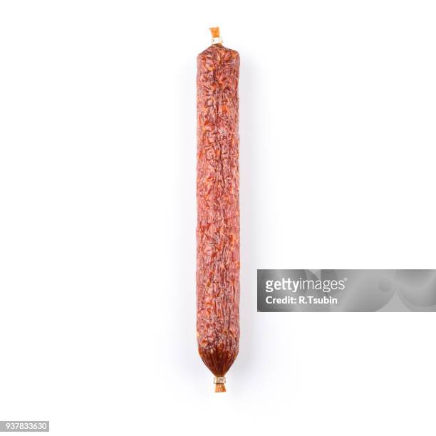 smoked sausage. top view - salami stock pictures, royalty-free photos & images