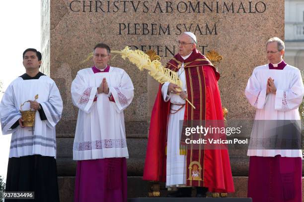 Pope Francis leads the Palm Sunday Mass at St. Peter's Square on March 25, 2018 in Vatican City, Vatican. The pope on Sunday presided at the...