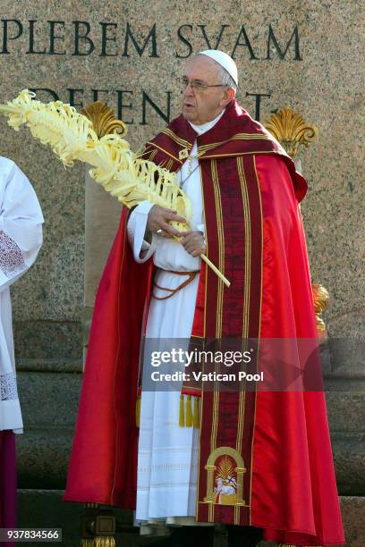 Pope Francis leads the Palm Sunday Mass at St. Peter's Square on March 25, 2018 in Vatican City, Vatican. The pope on Sunday presided at the...