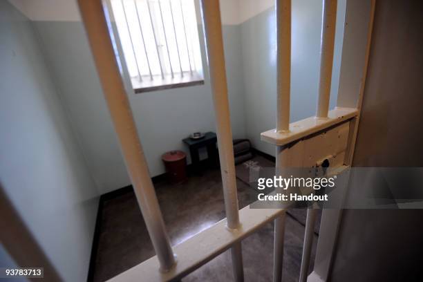 Nelson Mandela's old prison cell on December 3, 2009 in Robben Island, South Africa.