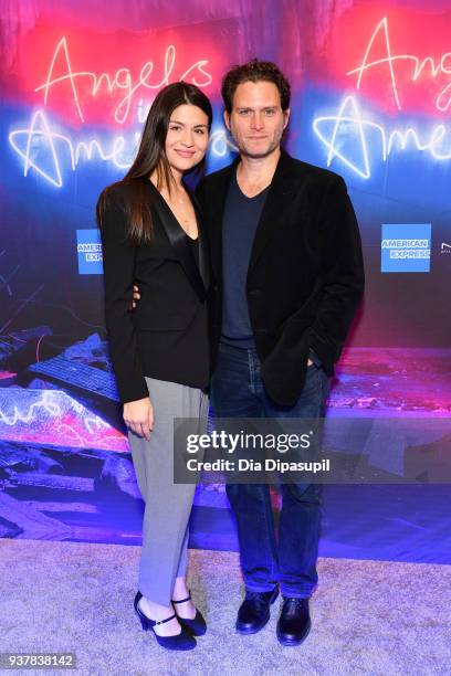 Phillipa Soo and Steven Pasquale attend the "Angels in America" Broadway Opening Night part 1 arrivals at the Neil Simon Theatre on March 25, 2018 in...