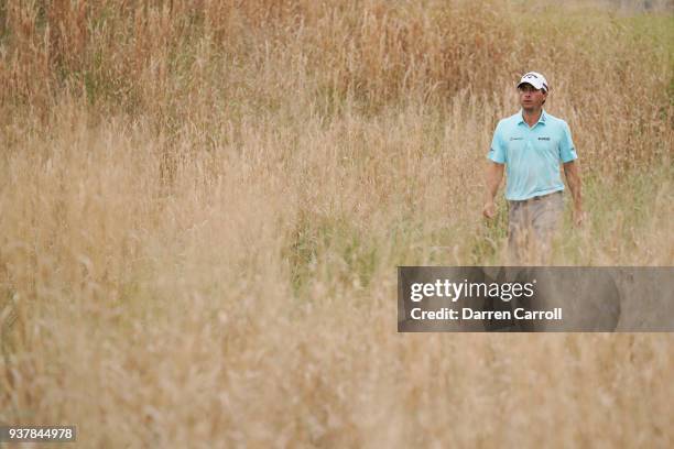 Kevin Kisner of the United States walks on the 16th hole during his semifinal round match against Alexander Noren of Sweden in the World Golf...