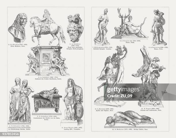 stockillustraties, clipart, cartoons en iconen met frans, duits en italiaans sculpuren, houtsnijwerk, gepubliceerd in 1897 - bernini