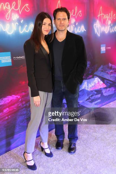 Phillipa Soo and Steven Pasquale attend "Angels In America" Broadway Opening at Neil Simon Theatre on March 25, 2018 in New York City.