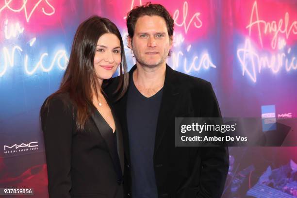 Phillipa Soo and Steven Pasquale attend "Angels In America" Broadway Opening at Neil Simon Theatre on March 25, 2018 in New York City.