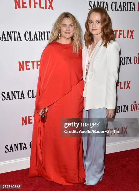 Actors Liv Hewson and Drew Barrymore attend Netflix's 'Santa Clarita Diet' season 2 premiere at The Dome at Arclight Hollywood on March 22, 2018 in...