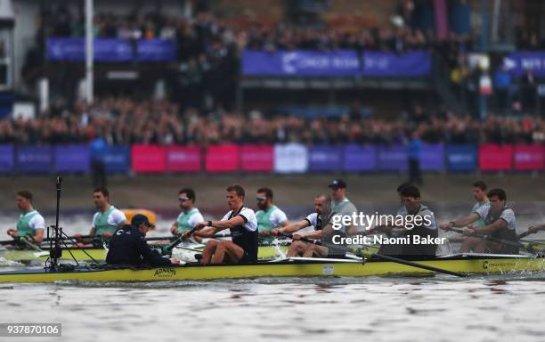 Oxford University Men's Boat Clubs Blue crew during The Cancer Research UK Boat Race 2018 on March 24, 2018 in London, England.