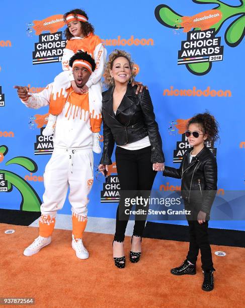 Monroe Cannon, Mariah Carey, Nick Cannon, and Moroccan Scott Cannon arrives at the Nickelodeon's 2018 Kids' Choice Awards at The Forum on March 24,...